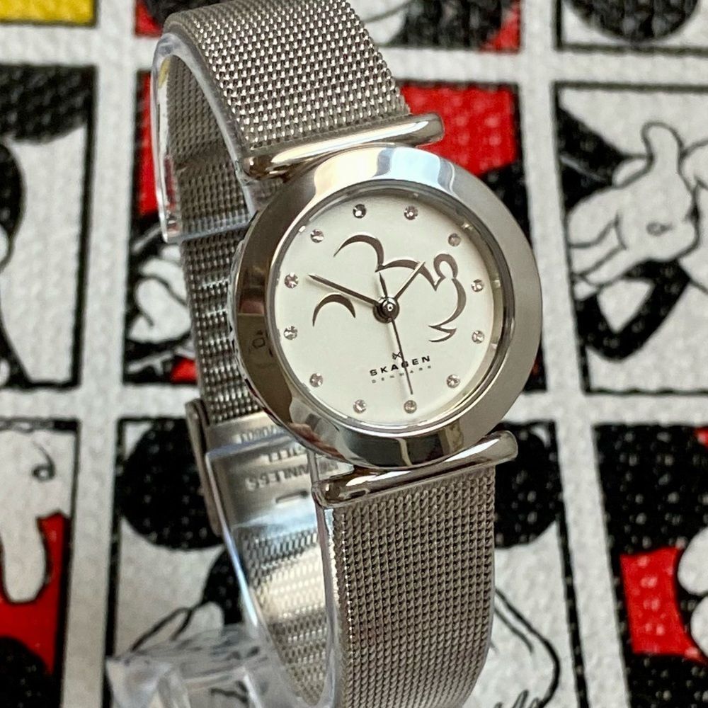 Disney x Skagen Minimalist Mickey Mouse Silhouette Stainless Steel Ladies Watch - Picture 2 of 16